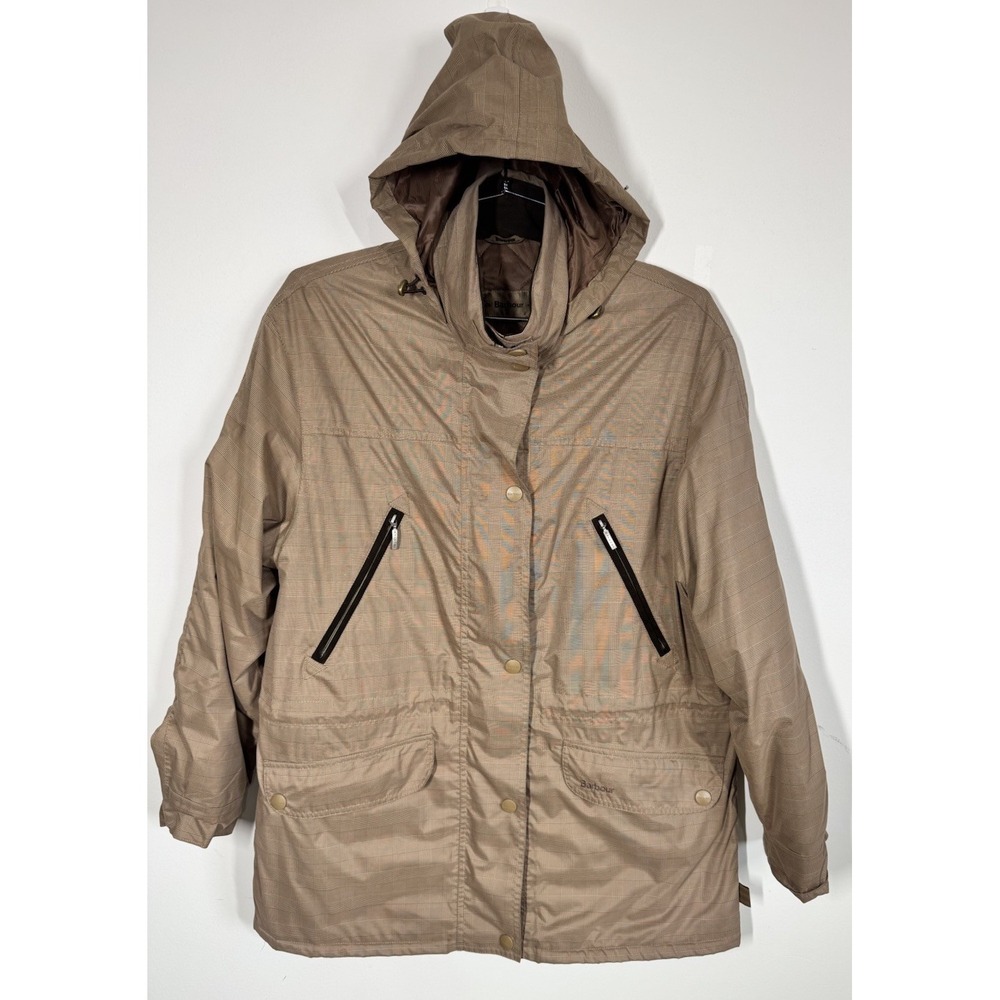 Barbour Women's Coldstream Microfiber Zip‎ Up  Jacket Tan Glenn Plaid Size US 12